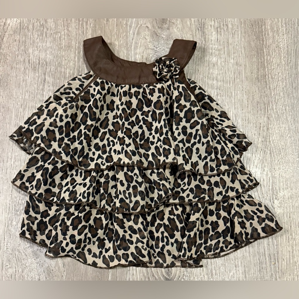 Healthtex Leopard Print Baby Dress 18M | Tiered Ruffle Animal Print Brown Accent - Picture 2 of 5